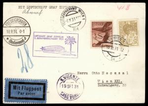 Austria 1931 Graf Zeppelin Si129A SAF Cabo Verde ROHRPOST Cover 91100