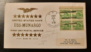 1941 US Navy USS Munargo Illustrated Cachet FDPS Newark New Jersey