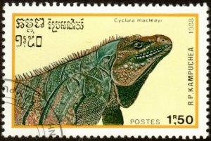 Cambodia 909 - Cto - 1.50r Blue Iguana (1988) +