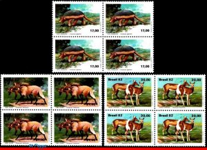1801-03 BRAZIL 1982 FAUNA, ARMADILLO, WOLVES AND DEER, SV $9.60, BLOCKS MNH