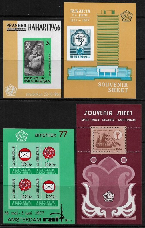 Indonesia Collection of 4 Different Mint Never Hinged Souvenir Sheets