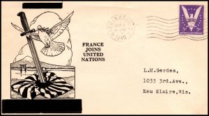 1 Jan 1945 WWII Patriotic Cover France Joins United Nations Sherman 2547