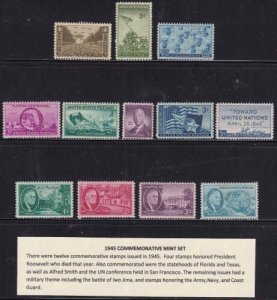 U S 1945 Commemorative Year Set (12 stamps) Mint Never Hinged