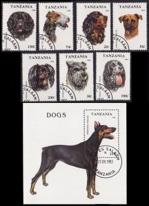 Tanzania Dogs 7v+MS 1993 CTO SC#1144-1151 SG#1681-MS1688