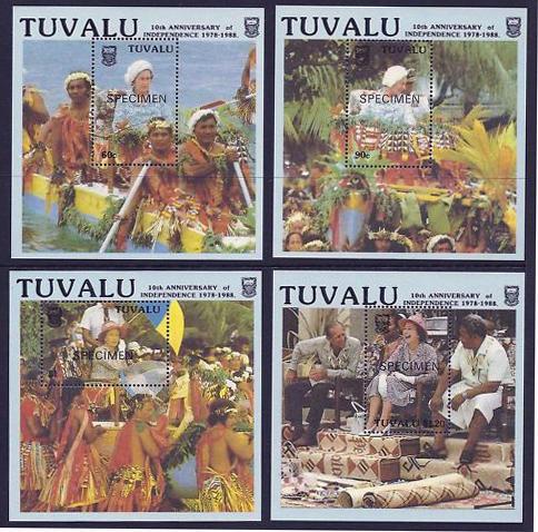 Tuvalu Sc#507-510 10th Anniversary of Independence MS opt specimen (1988) MNH