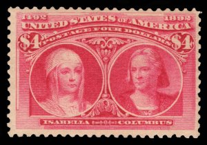 US STAMPS # 244 $4 COLUMBIAN UNUSED NO GUM CAT. $1,000 LOT #33416