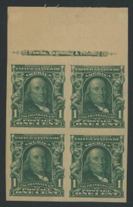 USA 314 - Top margin inscription block of 4 - XF Mint never hinged