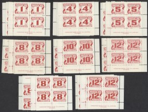 Canada #J28-J36iii 2nd Issue Red Dues 8 Matched Sets Plate Blocks VF NH