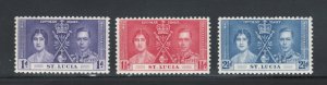 St. Lucia 1937 Coronation Omnibus Issue Scott # 107 - 109 MH