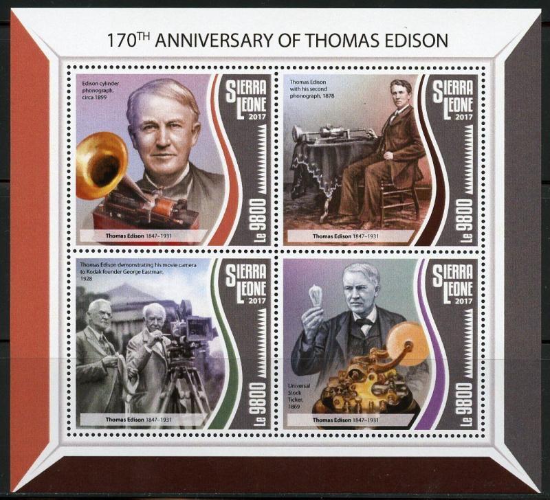 SIERRA LEONE 2017  170th BIRTH OF THOMAS EDISON SHEET MINT NH