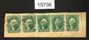 MOMEN: US STAMPS # 32 STRIP OF 5 USED $1,000+ LOT #15736