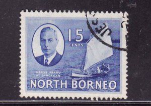 North Borneo-Sc#251-used-15c bright ultra KGVI-1950-