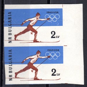 Bulgaria 1960 Sc#1094 SKIER SQUAW VALLEY OLYMPICS Pair IMPERFORATED MNH