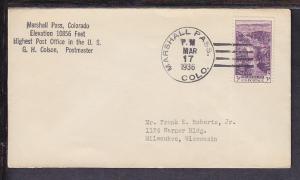 Marshall Pass,CO 1936 Cancel Cover BIN 