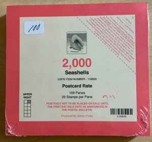 Seashells Sealed Pad of Postcard Stamps 100 Sheets (2000 Stamps) Scott 5166a