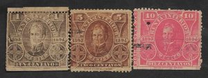 SD)1894 MEXICO 3 FISCAL STAMPS 1C, 5C & 10C, LOOK USED