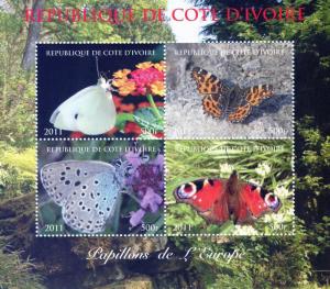 Ivory Coast 2011 Butterflies of Europa Shlt(4)Perf.MNH  