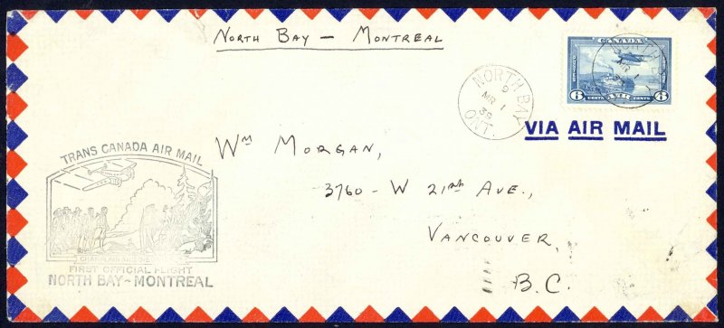 Canada Sc# C6 First Flight (North Bay>Montreal) 1939 3.1 Trans Canada Air Mail