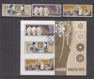 MALTA, 1973 Christmas set of 3 & Souvenir Sheet, used.