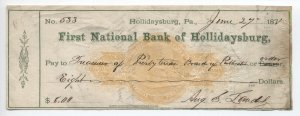 1871 RN-C1 First National Bank of Hollidaysburg PA check [6514.109]