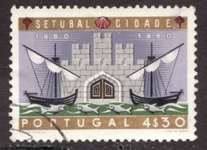 1960 Portugal Sc #874 / 4$30 Sailing Ships & Gated Castle - Used postage stamp