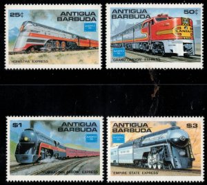 ANTIGUA 1986 American Trains; Scott 934-37; MNH