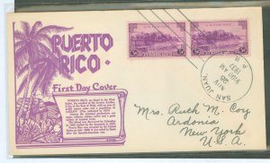 US 801 1937 3c Puerto Rico (part of the US Possession Series) pair on an addressed FDC with a WSE/Dyer cover