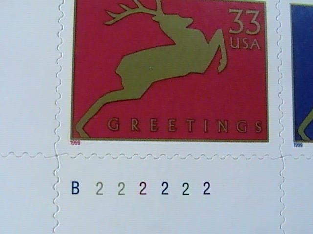 U.S.# 3356-3359-MINT/NEVER HINGED-LL PLATE# BLOCK OF 4(P#222222)-CHRISTMAS--1999