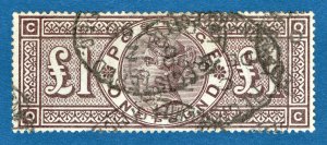 [mag111] GB 1884 SG185 used £1 Brown-Lilac Wmk Crowns QC Fine cv:£3000