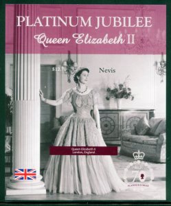 NEVIS 2022 PLATINUM JUBILEE OF QUEEN ELIZABETH II IMPERF SOUVENIR SHEET MINT NH