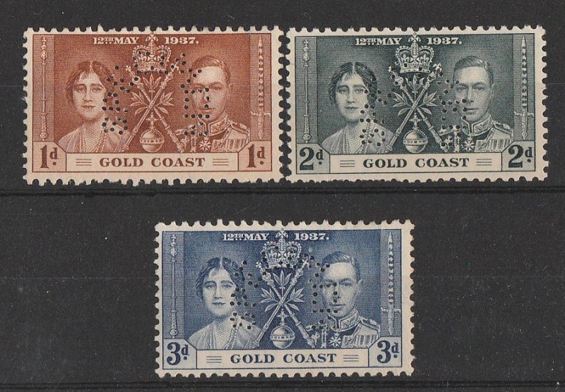 GOLD COAST 1937 KGVI Coronation set 1d-3d SPECIMEN. MNH **.