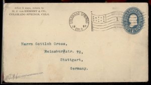 USA 1897 Colorado Springs HJ Hemert Mining Cover Flag Cancel Germany 94239