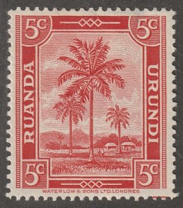 Ruanda-Urundi, stamp, Scott#68, mint, hinged,  5c, red