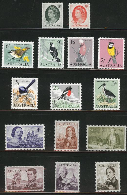 Australial Scott 365-379 MH* 15 stamp long set 1963-1965