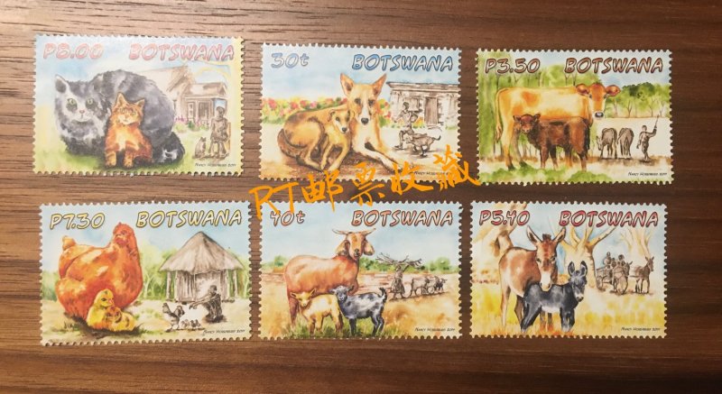 Botswana 2014 Domestic Animals Cat Dog Sheep Donkey Farm Chicken Cow Ram Stamps