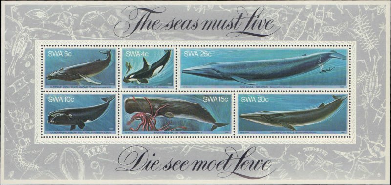 South West Africa #437-442a, Complete Set(7), 1980, Whales, Never Hinged