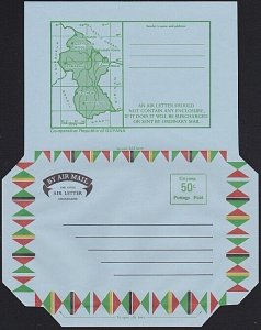 GUYANA 50c provisional map aerogramme unused ..............................B2253