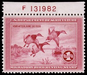 United States Hunting Permit Stamp Scott RW2 Margin Copy (1935) Mint NH VF W