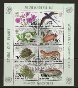 Thematic Stamps animals Korea N 1992 Environment Day sheet of 8 used