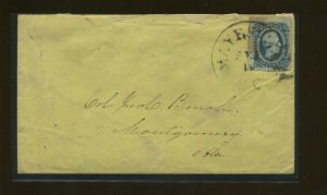 1864 Mayesville SC Confederate States Civil War Postage Stamp #12 on Cover