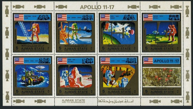 Ajman 2669-2676 sheet Michel,MNH. Apollo program:Apollo 11-Apollo 17,1972.