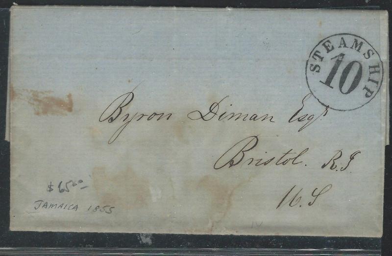 JAMAICA (P0112B) 1855 STAMPLESS STEAMSHIP 10 LETTER TO USA