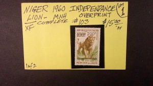 Niger 1960 overprint on LION. Scott# 103 complete MNH XF