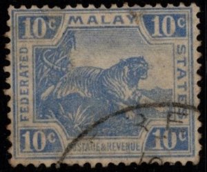 1919 Malaya Federated Malay States Scott #- 62 10 Cents Tiger Used