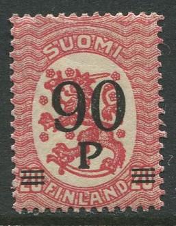 Finland - Scott 125 - Arms of Republic Overprint -1921- MVLH - Single 90p Stamp