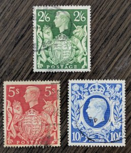 Great Britain, Scott 249a-251. All used, previously hinged.