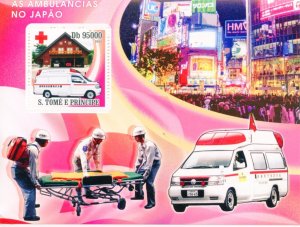 CLOSE OUT SAO TOME 2008 AMBULANCES SET OF FOUR SOUVENIR SHEETS  MINT NH