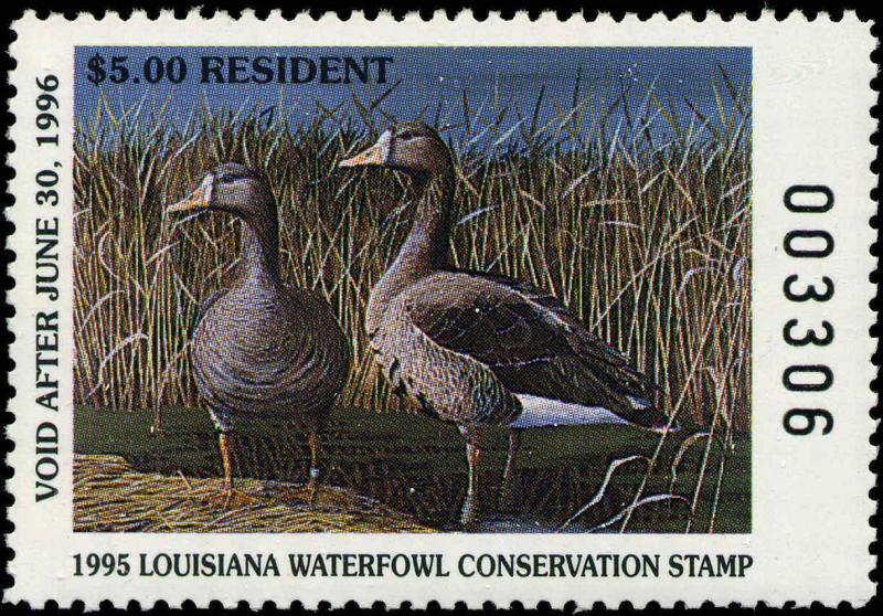 LOUISIANA #7 1995 STATE DUCK STAMP SPECKELED BELLY GOOSE By John Bertrand