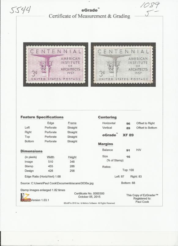 # 1089 MINT NEVER HINGED ARCHITECTS     XF+