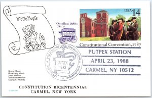 US SPECIAL EVENT POSTAL CARD WE THE PEOPLE CONSTITUTION PUTPEX CARMEL N.Y. '88